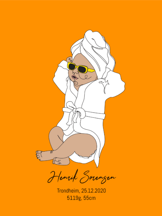 Birth Poster - Baby in a bathrobe