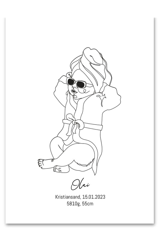 Birth Poster - Baby in a bathrobe