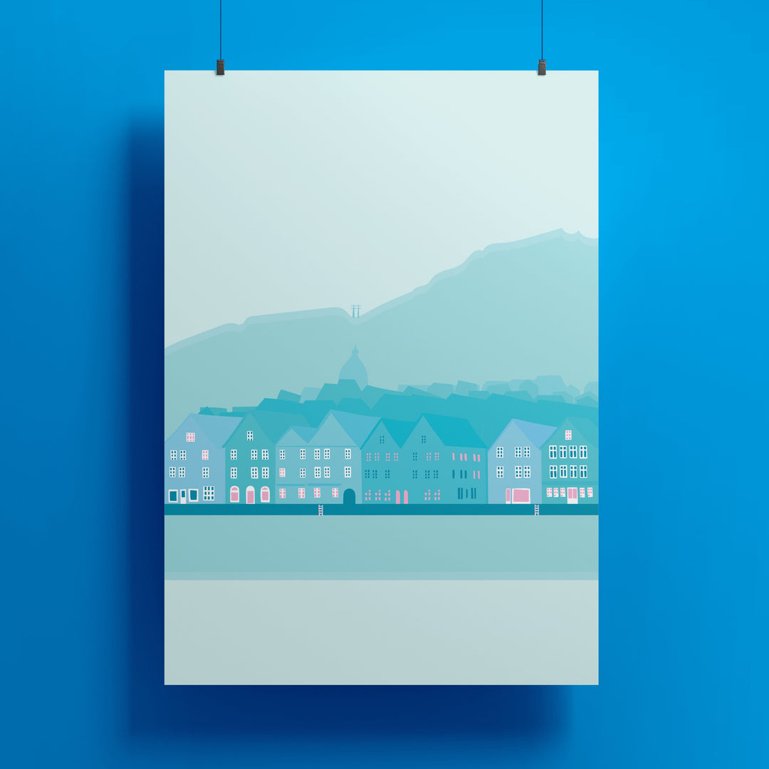 VAGPWR Illustration 30x40cm Art Print - Bergen in Blue